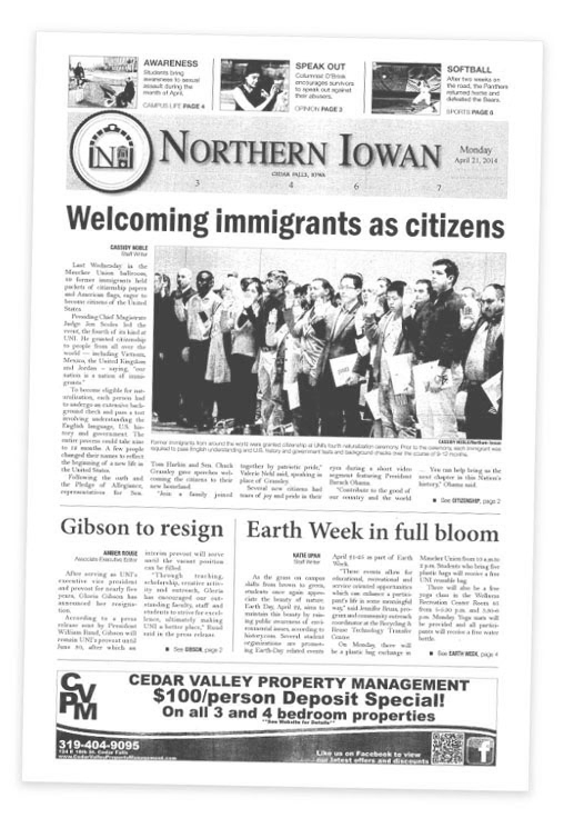 Northern Iowan Frontpage